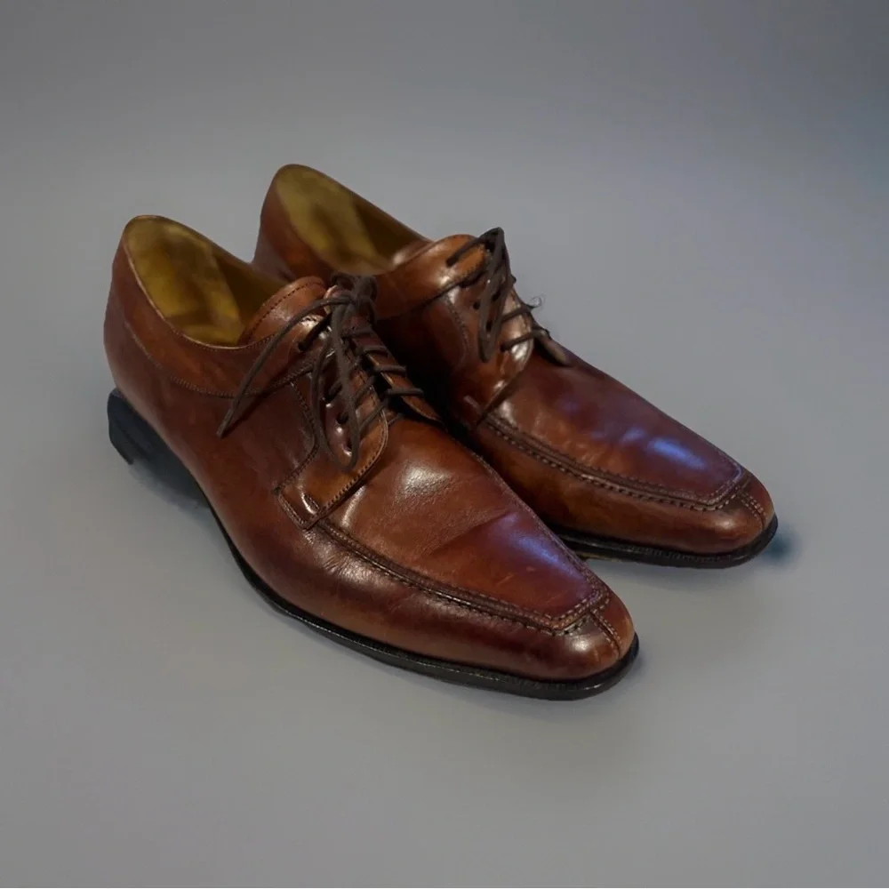 MEZLAN MENS SOLID COGNAC BROWN LACE-UP OXFORD TOE LEATHER DRESS SHOES-9.5 M